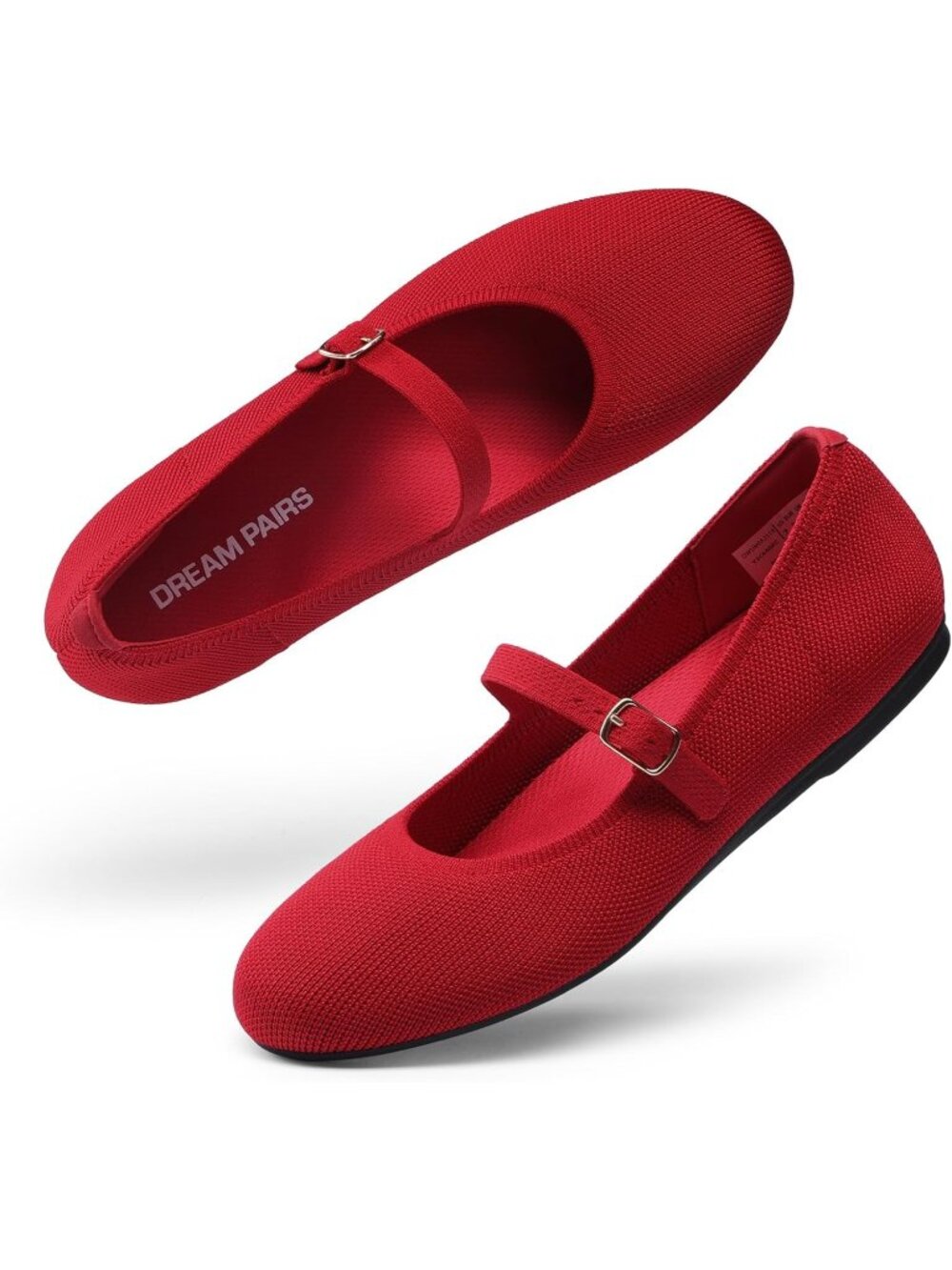 Women's Red Knit Mary Jane Ballet Flat Comfortable For Casual Office Shoes